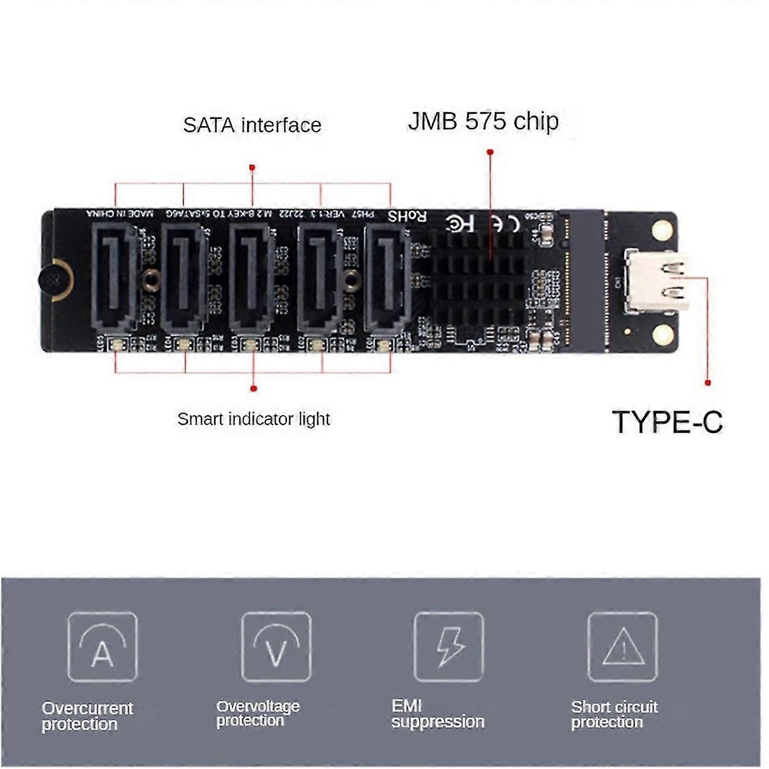 TYPE-C to 5Port SATA3.0 Adapter Card Riser card PC Computer Expansion