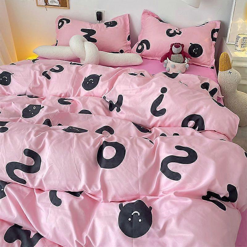 koreansk stil blå bokstav sängkläder set twin full queen size sängkläder barn vuxen enfärgad säng platt lakan örngott påslakan täcke