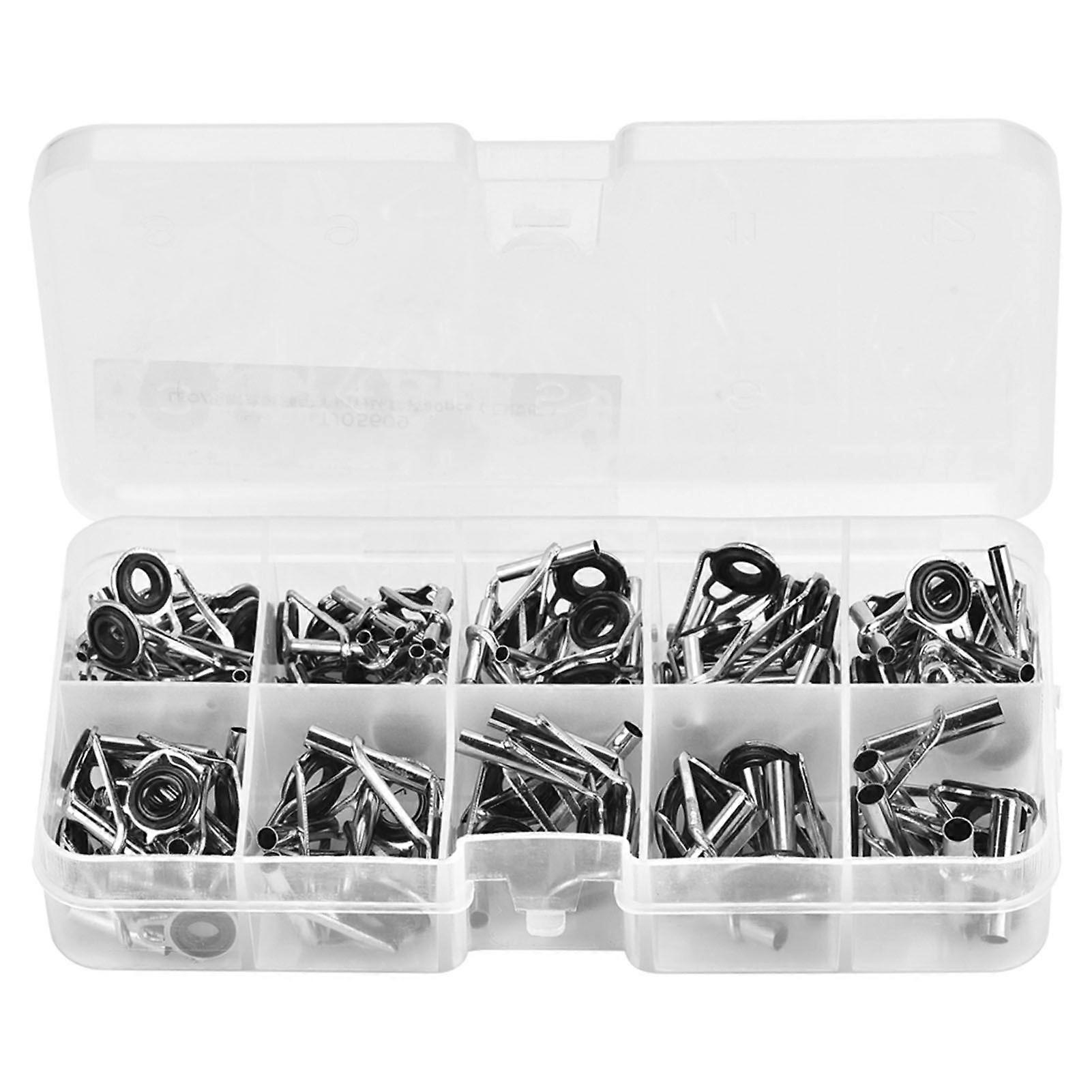 80Pcs Durable Fishing Rod Guide Rings Tips Set in 10 Sizes Replacement Accessory