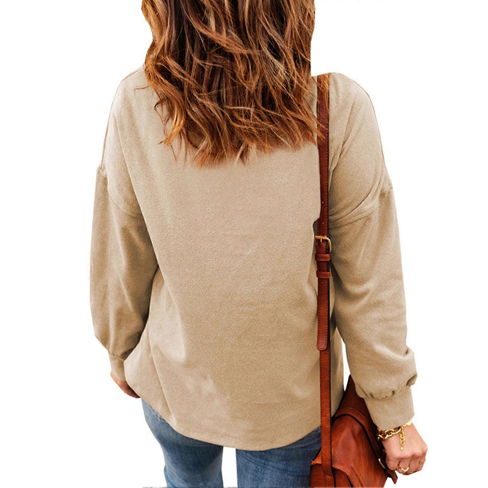 Blouse Long Sleeve High Collar Drawstring Apricot M Stylish Top