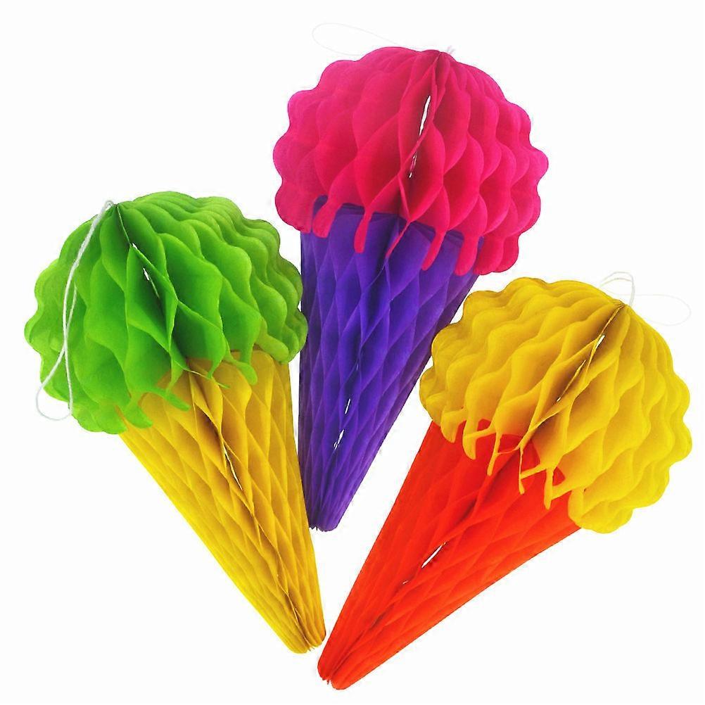 Tissue Ice Cream Cone Hanging Decoration for Birthday 10Pcs Set