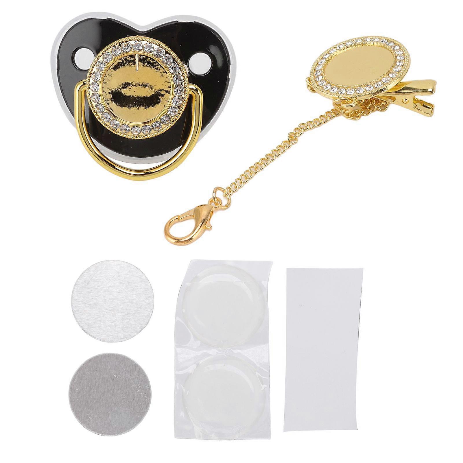 Baby Pacifier Stylish Toxic Free DIY Photo Decoration Infant Bling Pacifier Clip Set for Newborn Black M