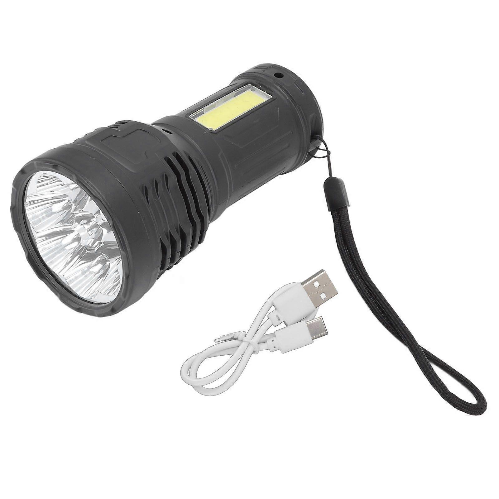 LED Flashlight Multifunctional Black Portable USB Charging Flashlight for Outdoor Camping