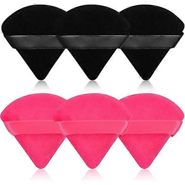 Makeup Puff, Soft Cotton Triangle Puff Reusable Wet & Dry Use Cosmetic with Strap (Black Pink)