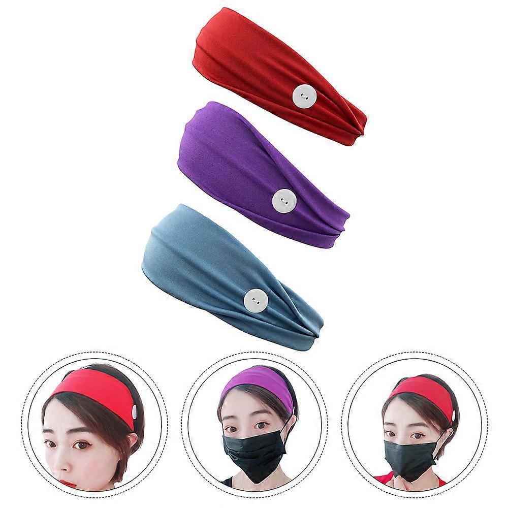 Sweat Absorbent Sports Headband Solid Button Design with 3Pcs Included