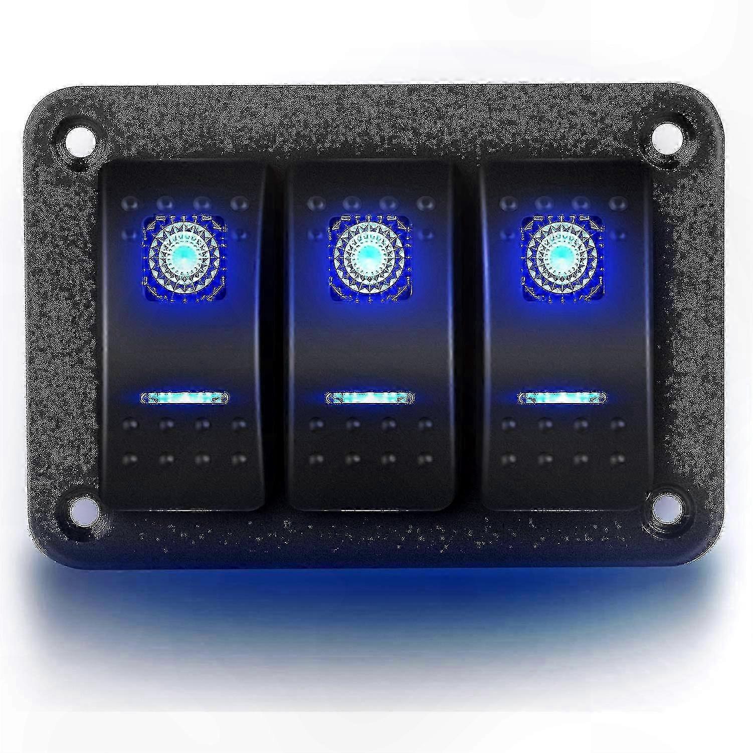 Dual Circuit LED Switch Panel for Marine and Vehicle Use, 12V/24V, 3-Gang Toggle Controls