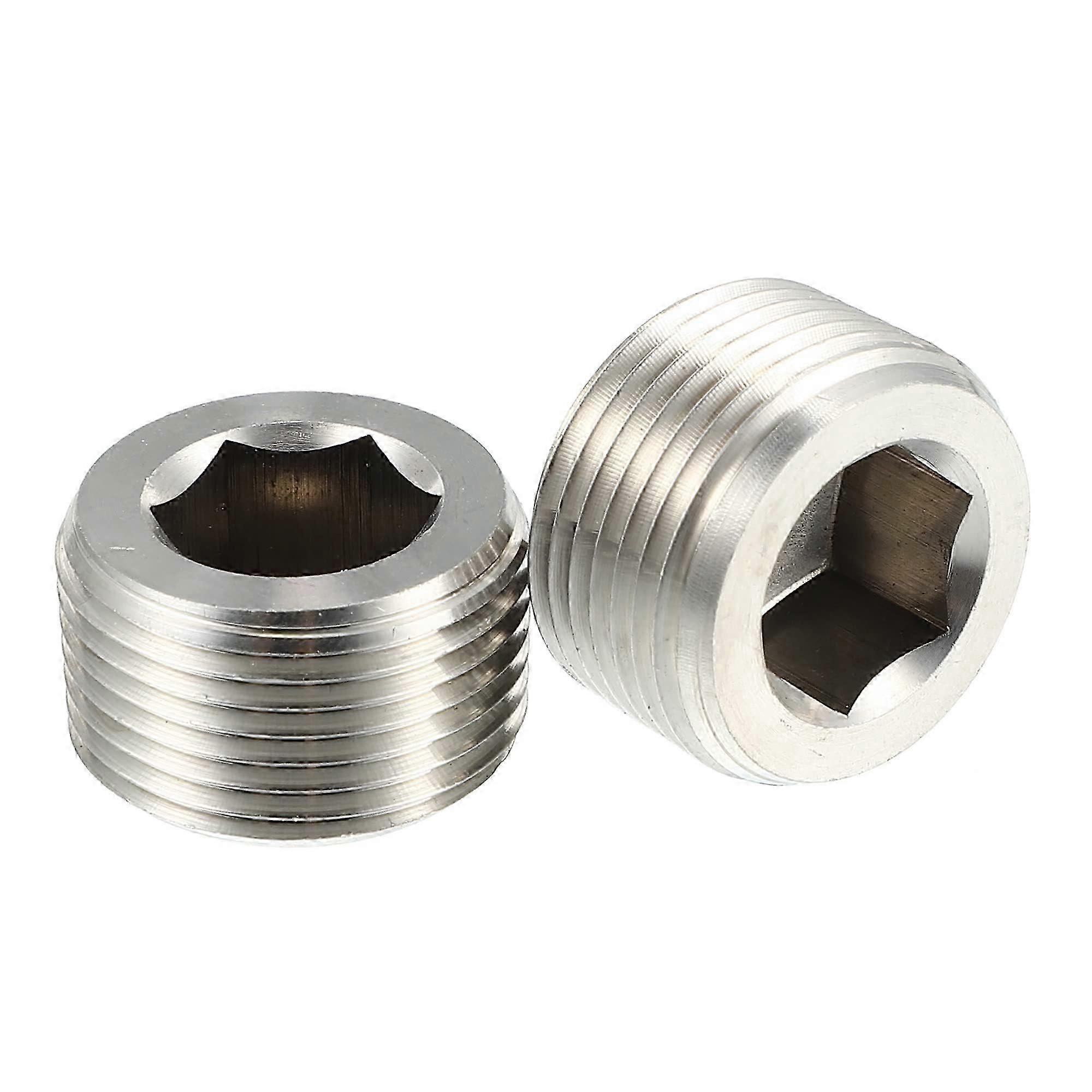 2 pieces 3/4 inch NPT stainless steel hexagon socket countersunk head external thread pipe plug car plug silver tone
