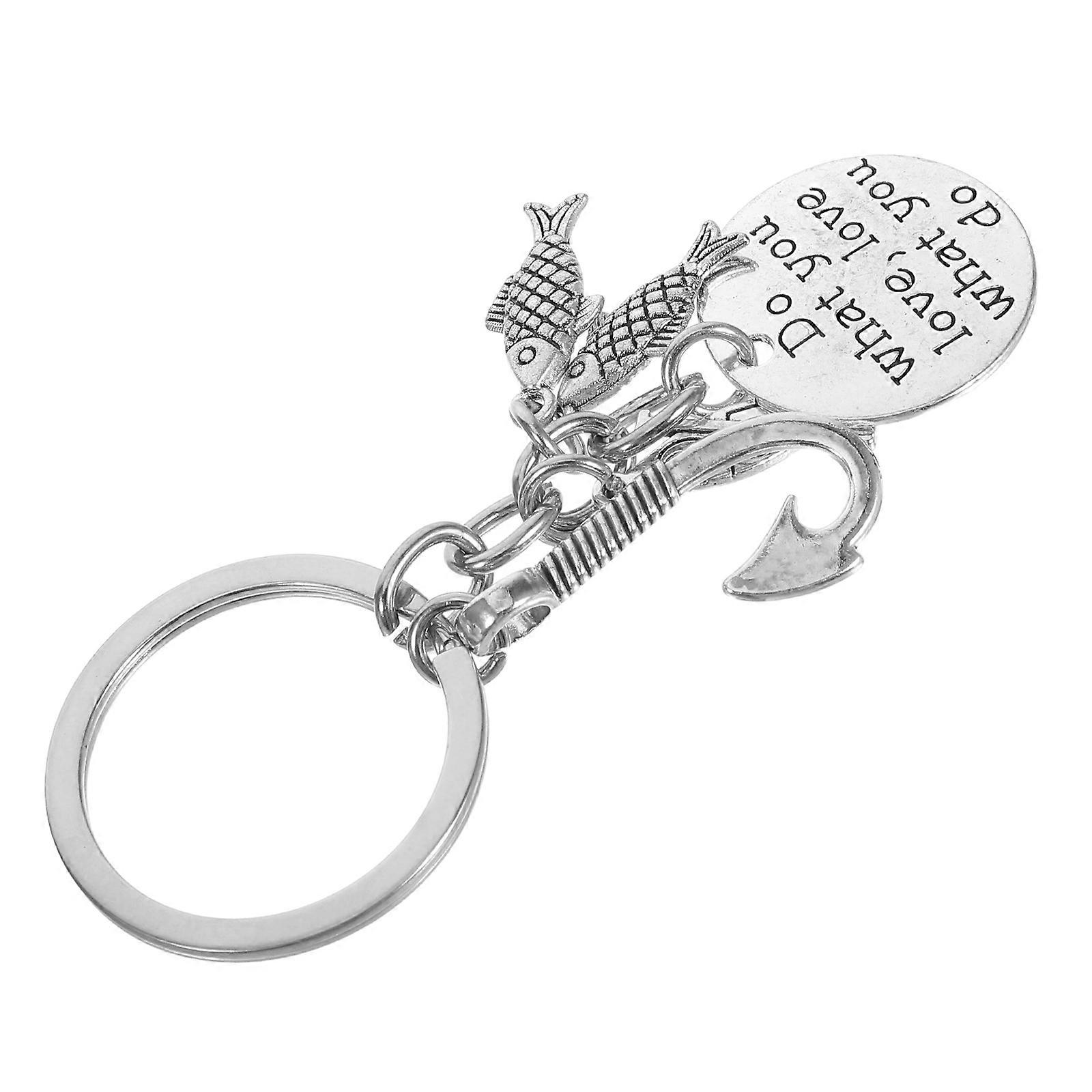 Fishing Lovers Keychain for Key Use 2Pcs Silver Zinc Alloy Fishing Hook
