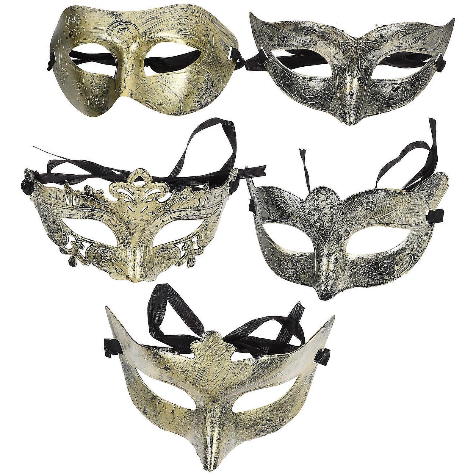 Golden Plastic Masquerade Mask Props for Decor 50Pcs Retro Design