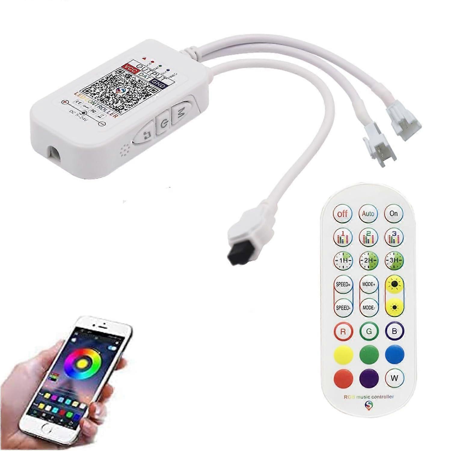 WS2811 WS2812B LED Strip Lights Controller DC 5V/12V/24V Dream Colour RGB 24Key Infrared Remote Bluetooth App Control