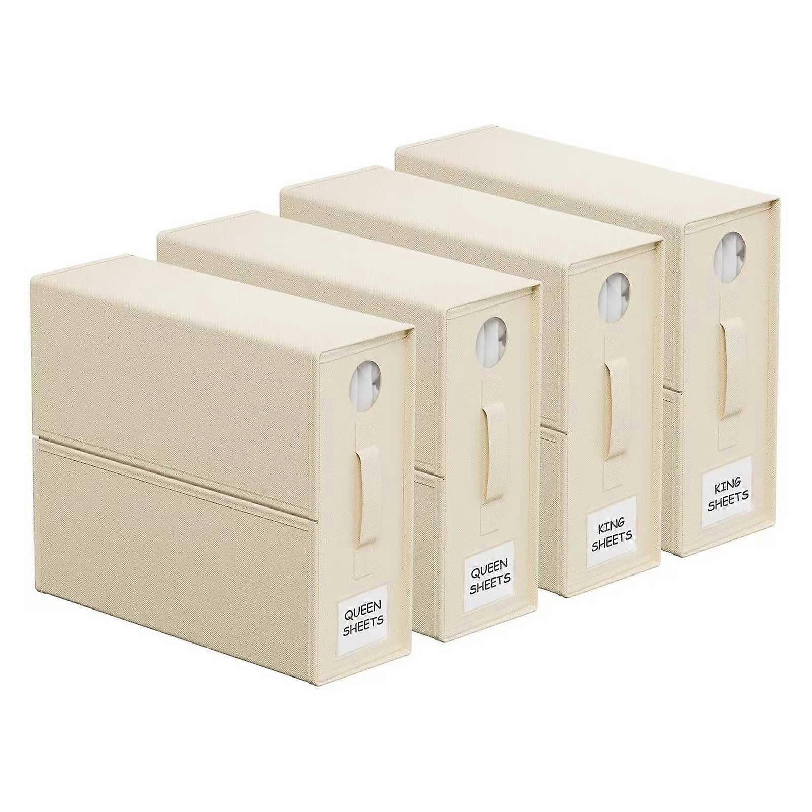 Bed Sheets Set Organizers 4 Pack Folding Linen Storage Bins With Window And Zipper For King And Queen Sheets