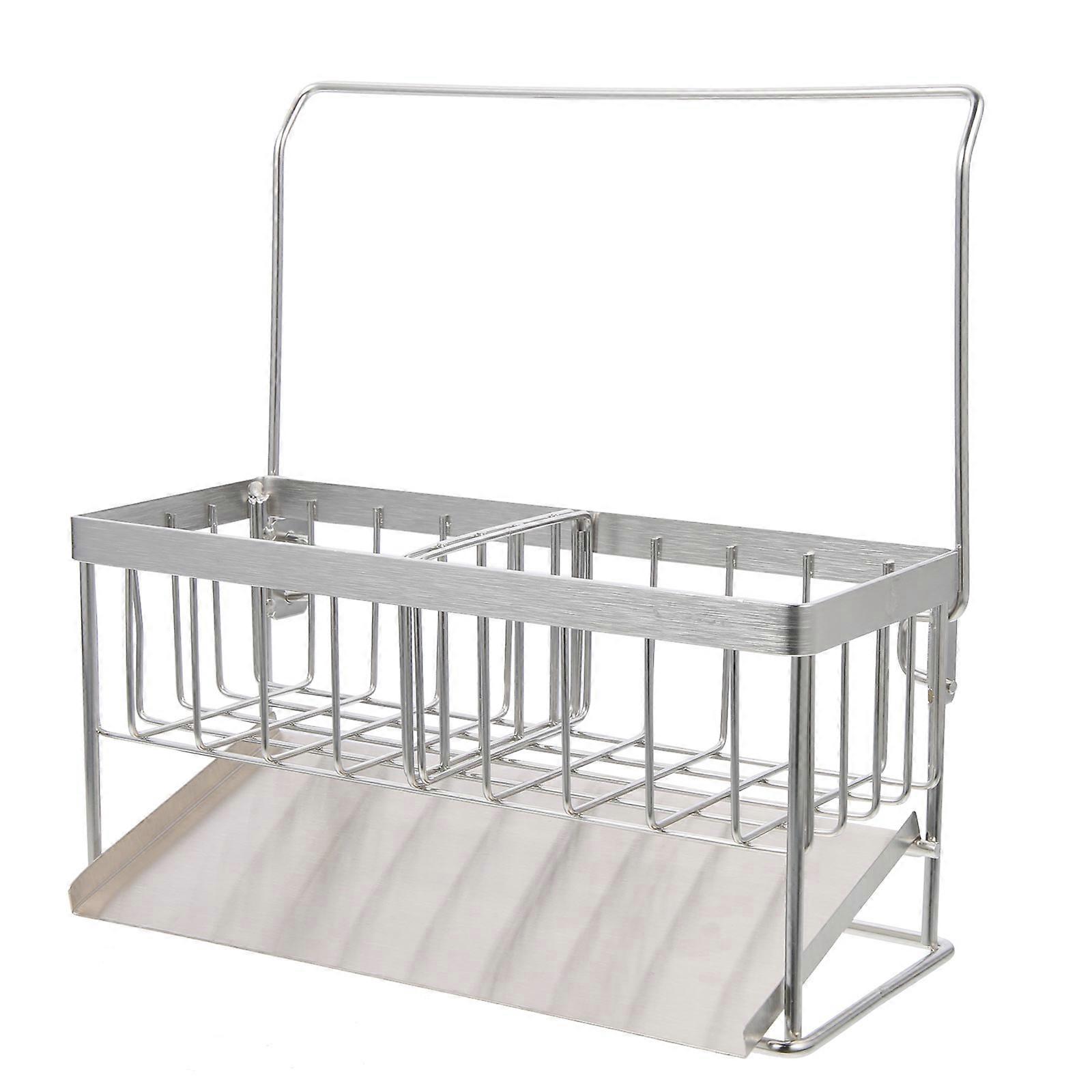 Silver Kitchen Sink Organizer Sponge Holder for Storage 2Pcs with Drain Pan