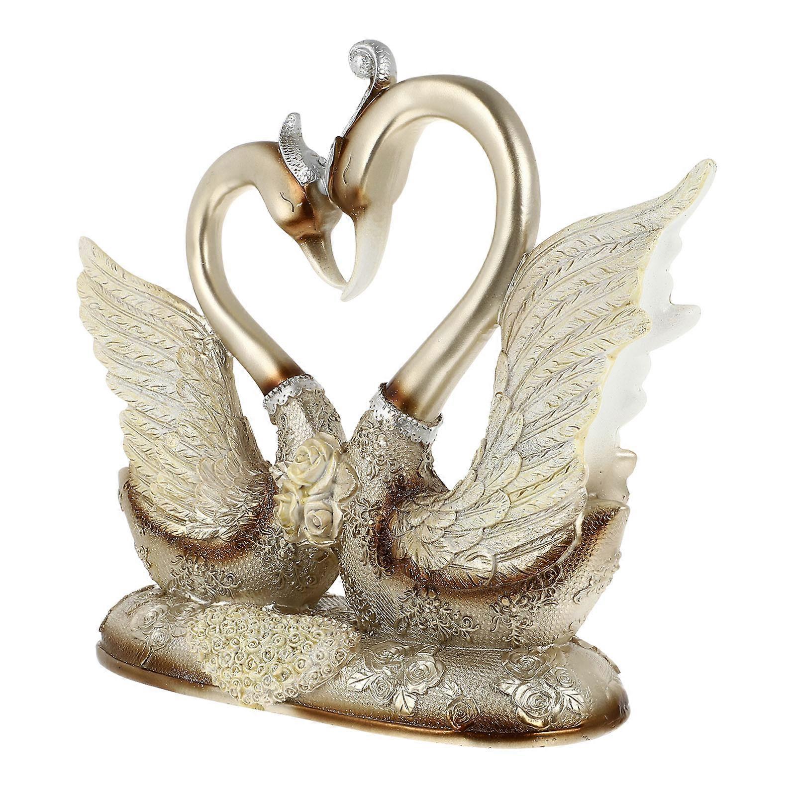 European Style Resin Swan Figurine 2Pcs Decorative Desktop Ornament 27.5X25CM Unique Adornment Design
