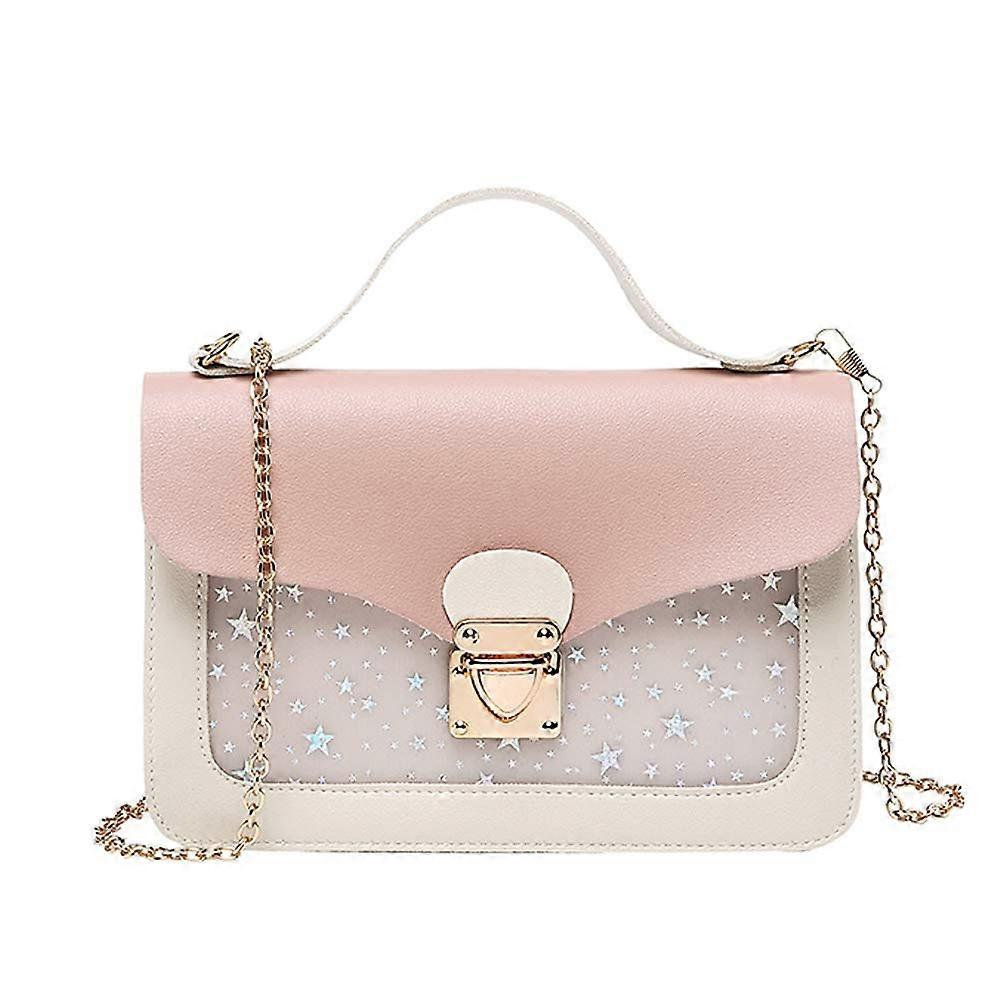 Girls Pink Star Handbag With Detachable Chain, Three-Layer Mezzanine Compartments, Large Capacity