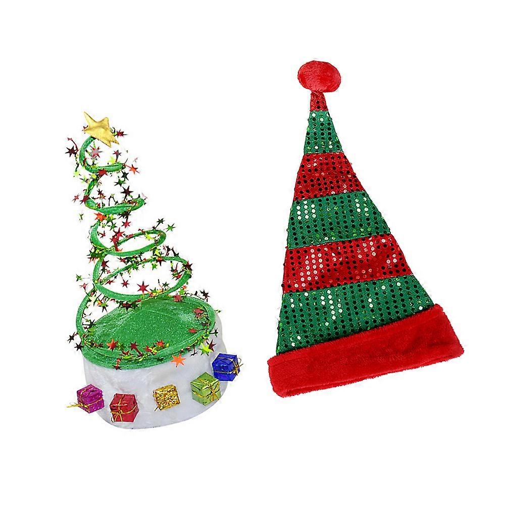 2Pcs Sequin Christmas Hat Costume Accessory for Christmas Party Celebration Assorted Color Spring Shape Performance