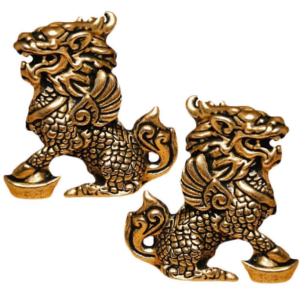 Brass Kylin Craft for Decor 2Pcs Desktop Animal Statues