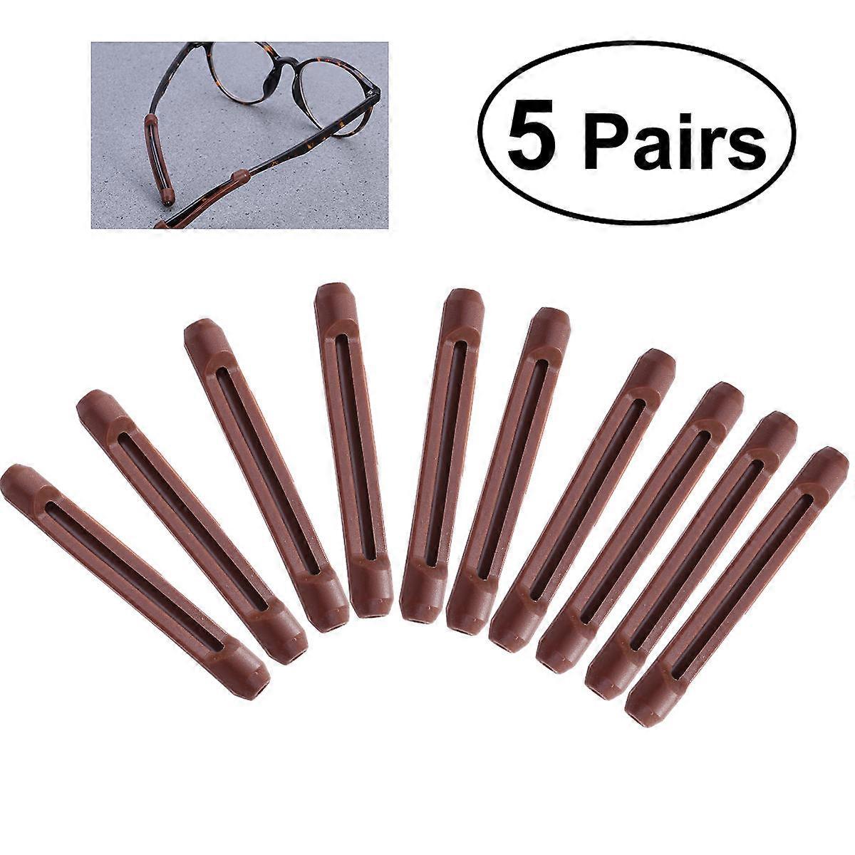 Anti Slip Eyeglasses Silicone Ear Hooks for 5Pairs Comfortable Brown Set
