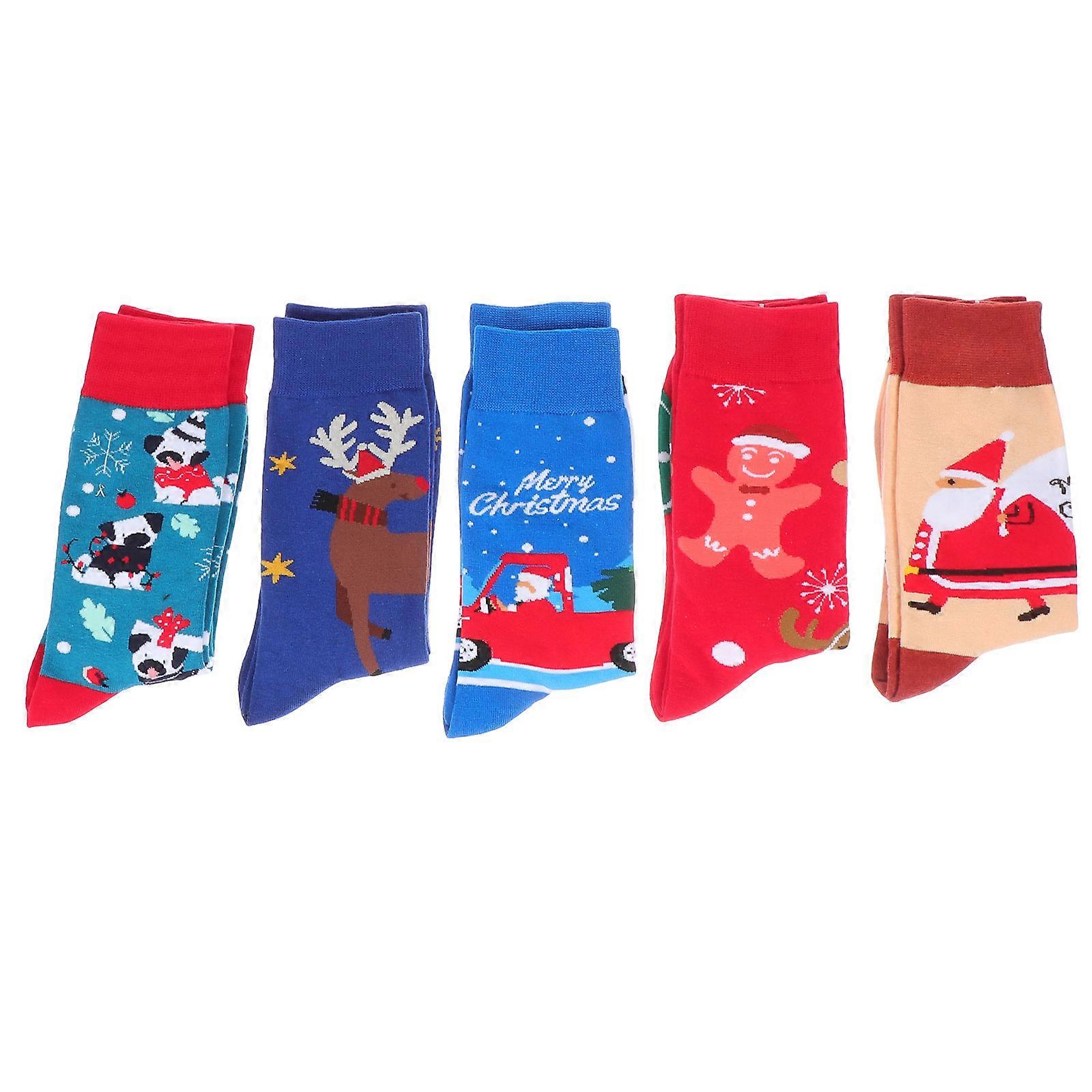 Santa Claus Pattern Christmas Socks for Wearing 5Pairs Cotton Socks