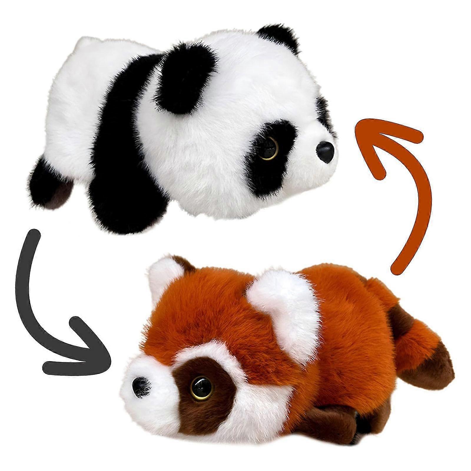 Peluche panda géant réversible se transformant en panda brun - 25 cm