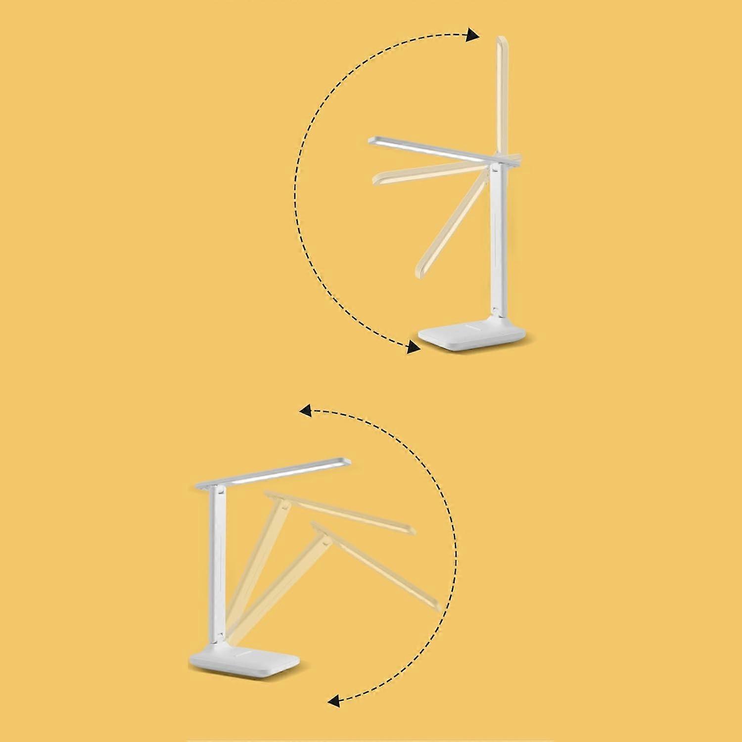 LED Desk Lamp USB Powered Three Color Temperatures Eye Caring Reading Light Foldable White Table Lamp