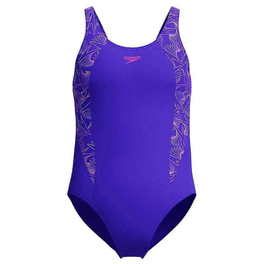 Speedo Girls Hyperboom 拼接肌肉背泳衣 - 蓝色/紫色