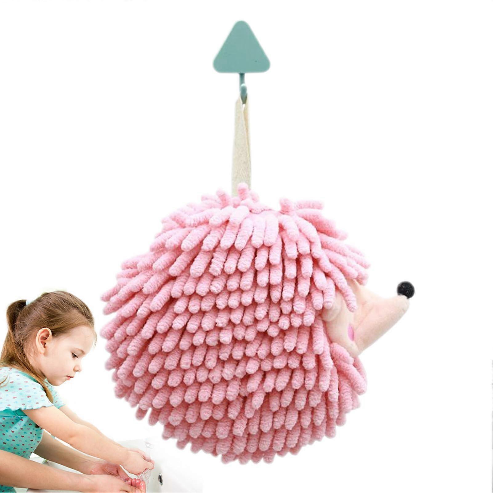 Hand Towel Chenille Hedgehog Fuzzy Ball Wash Towel With Hanging Loop 6.69x1.97in Pink