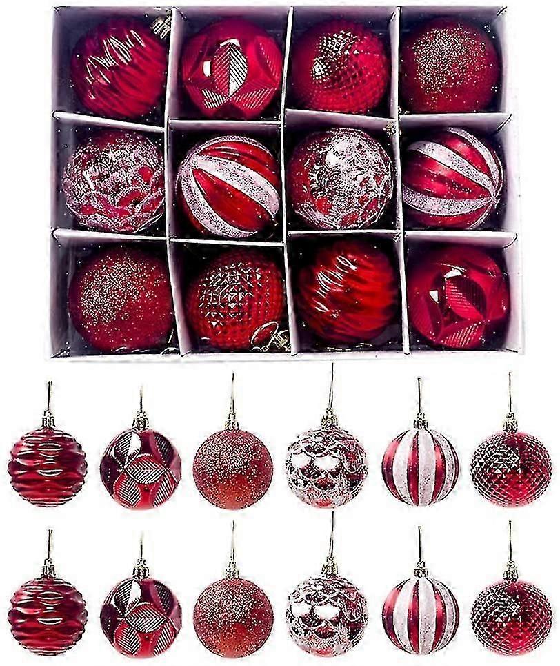 圣诞小玩意 12 件 6 厘米塑料小玩意套装与衣架圣诞树装饰品兼容圣诞装饰 （红色、 粉红色、 蓝色）