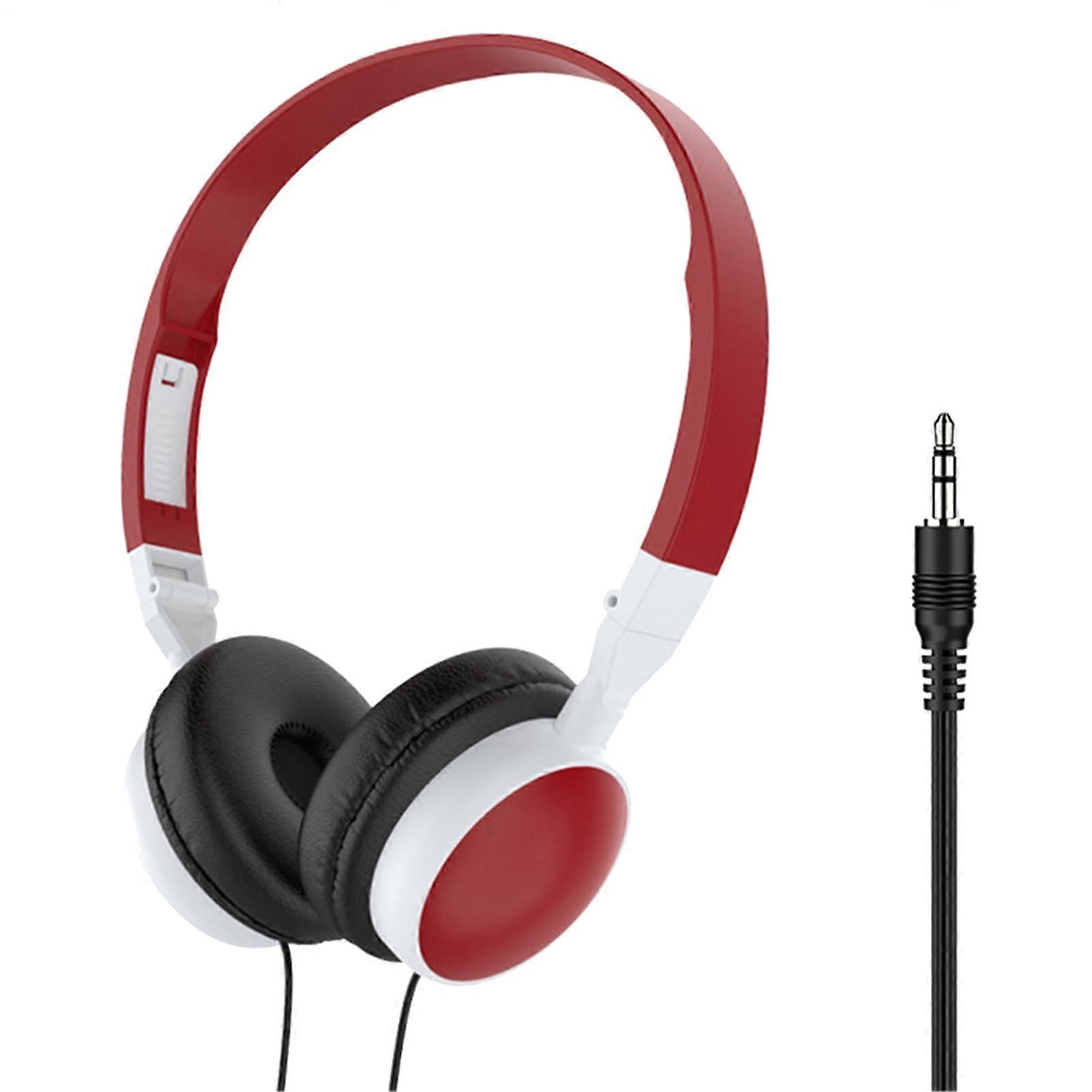 Wired Headset OverEar Foldable, NoiseCanceling Headphones for Computers and Tablets, Wine Red