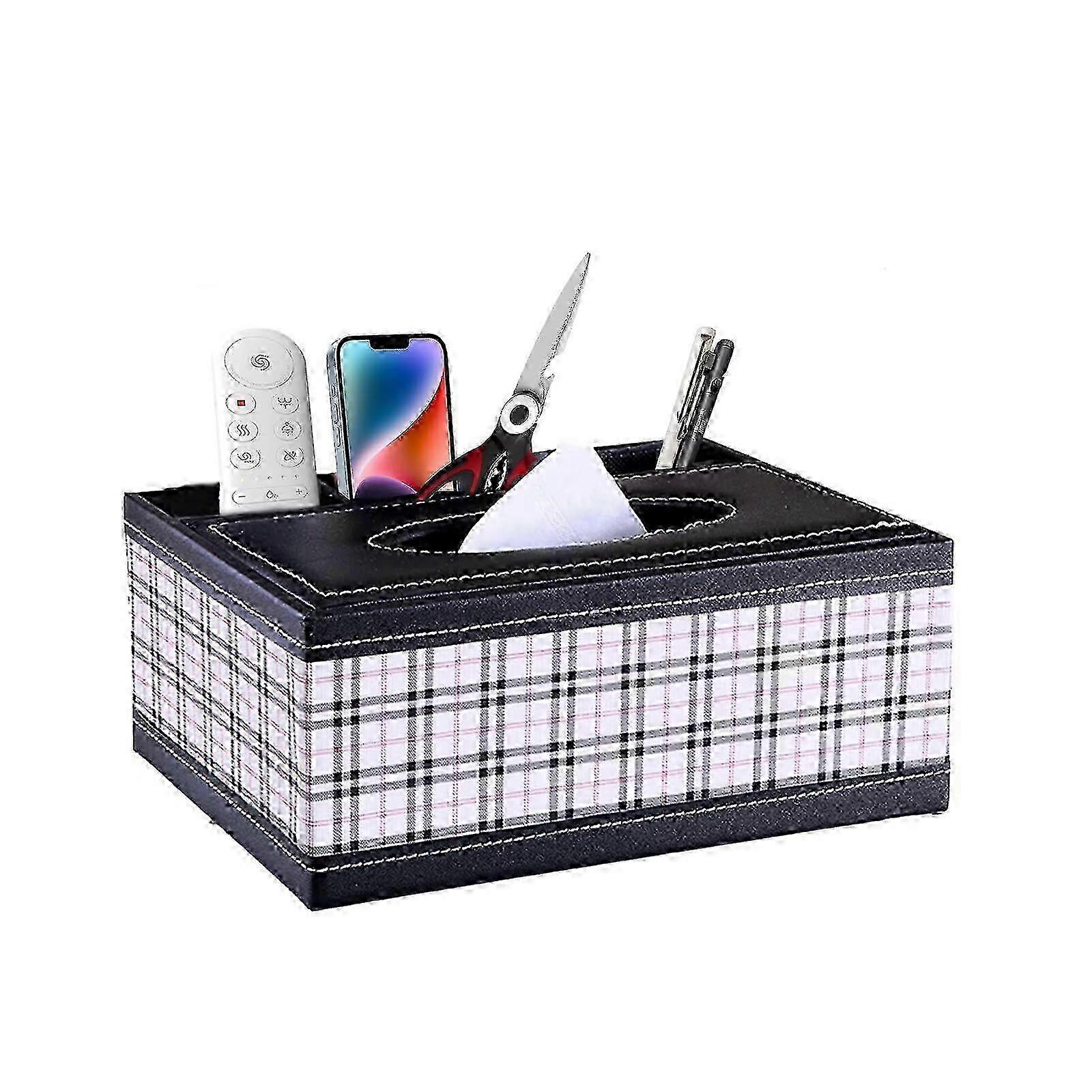 25-26 Leather Tissue Box Cover Multi -Function Rectangular Tissue Box Holder Table Tissue Organizer