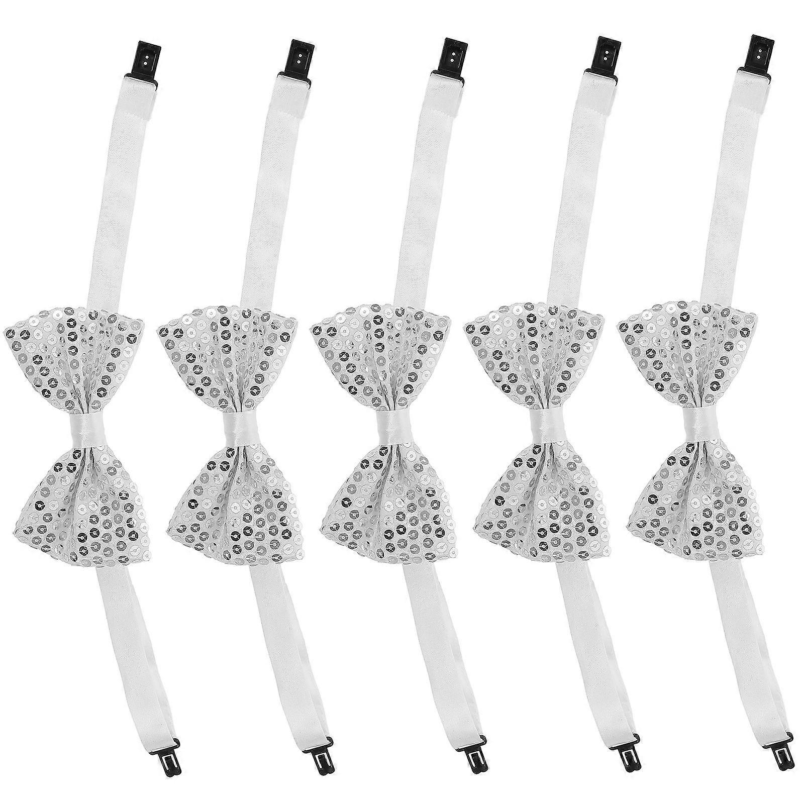 Sequin Bow Tie 5Pcs Silver Plastic Sparkly Bowtie for Boy Decorative Use