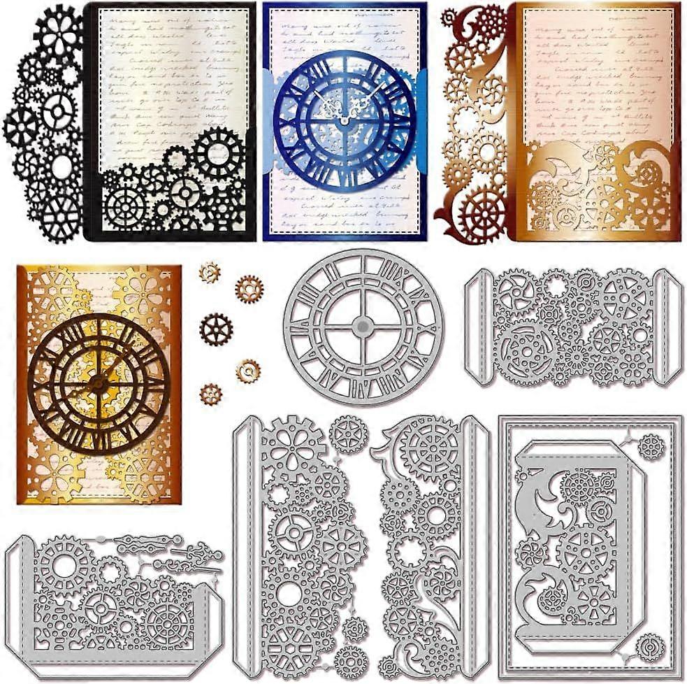 Steampunk Gear Invitation Cutting Dies Metal Party Invitation Frame Die Cuts Clock Corner Cutting Embossing Templates for Scrapbooking Crafts Paper Ca
