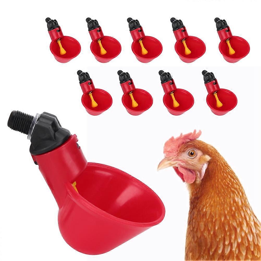 Leylor Poultry Drinking Water Bowl - Automatic Chicken Waterer with Cups, Red Plastic for Farm & Ranch