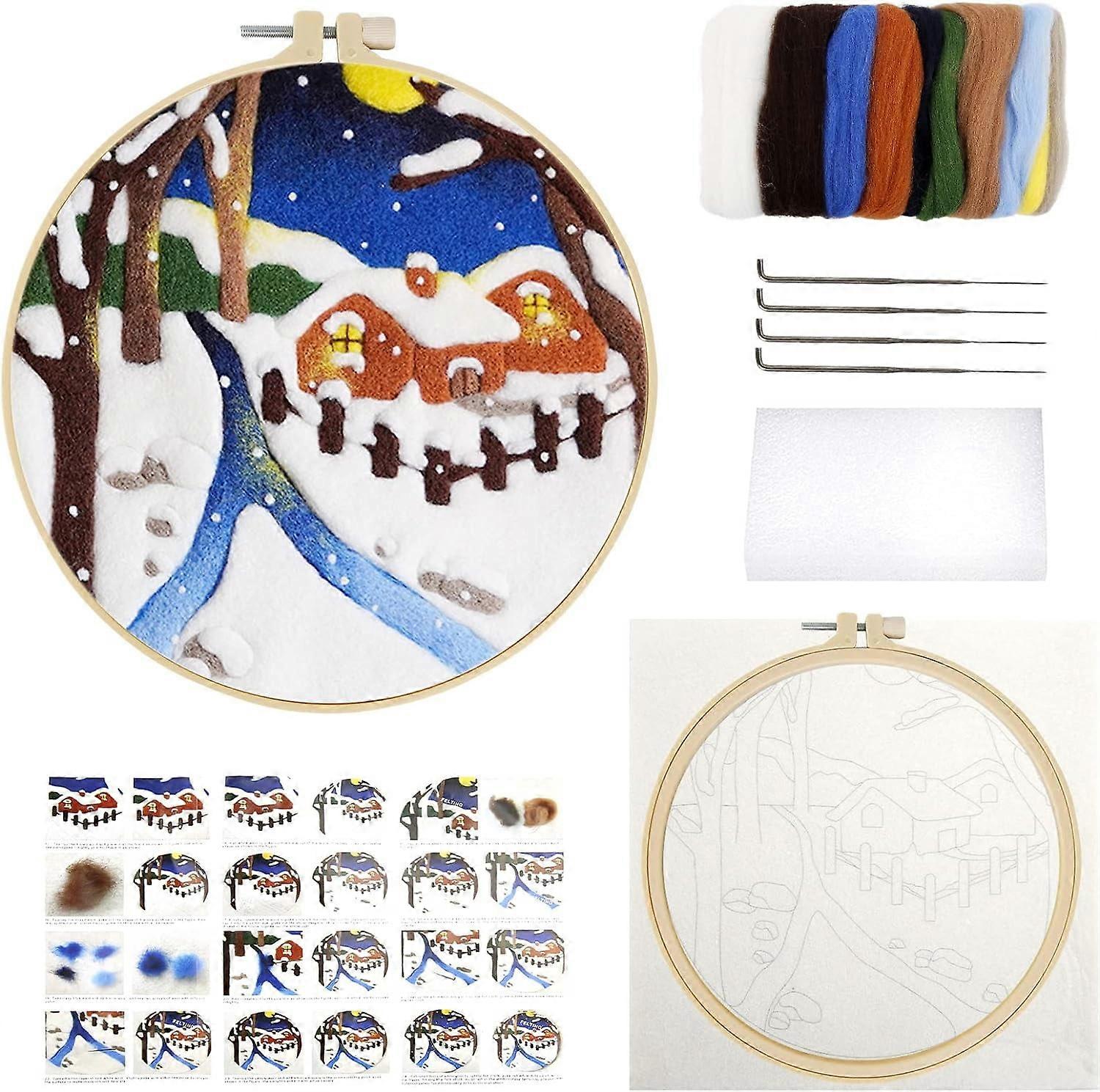 Needle Felting Kit Starter Set with Wool, Needles, Foam Pad & Frame - Compatible with DIY Crafts, Home & Christmas Decor