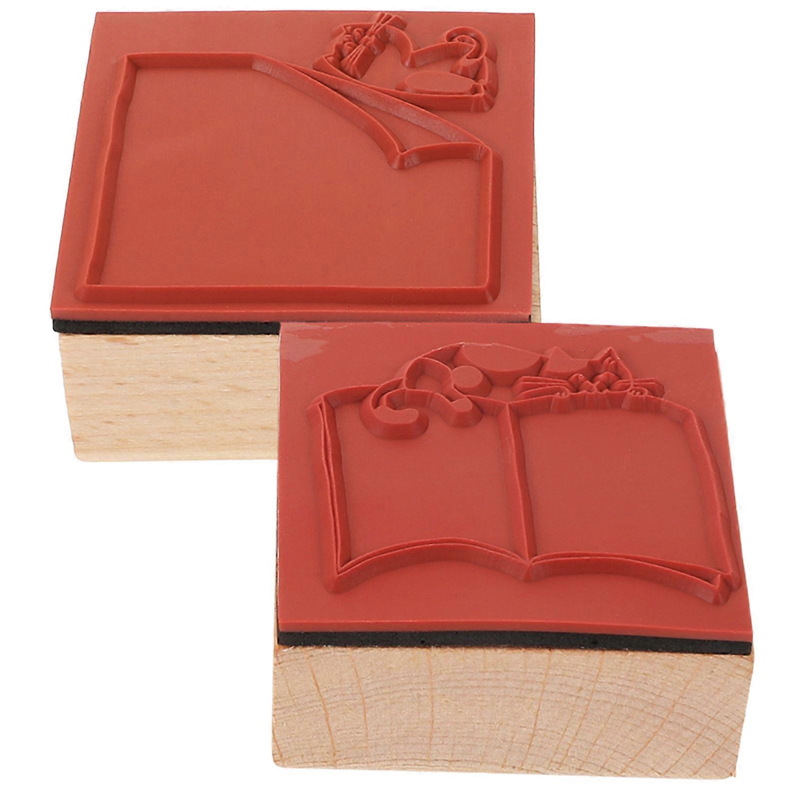 Wooden Stamp Retro Rectangular Frame Beige Color for Decorating Notebooks and Diaries 2Pcs
