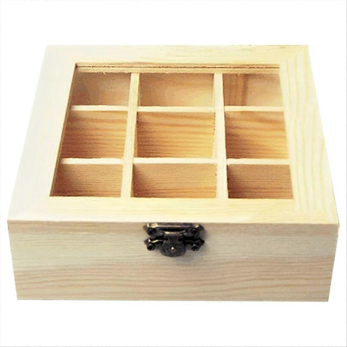 Tea storage box with 9 compartments, transparent glass top