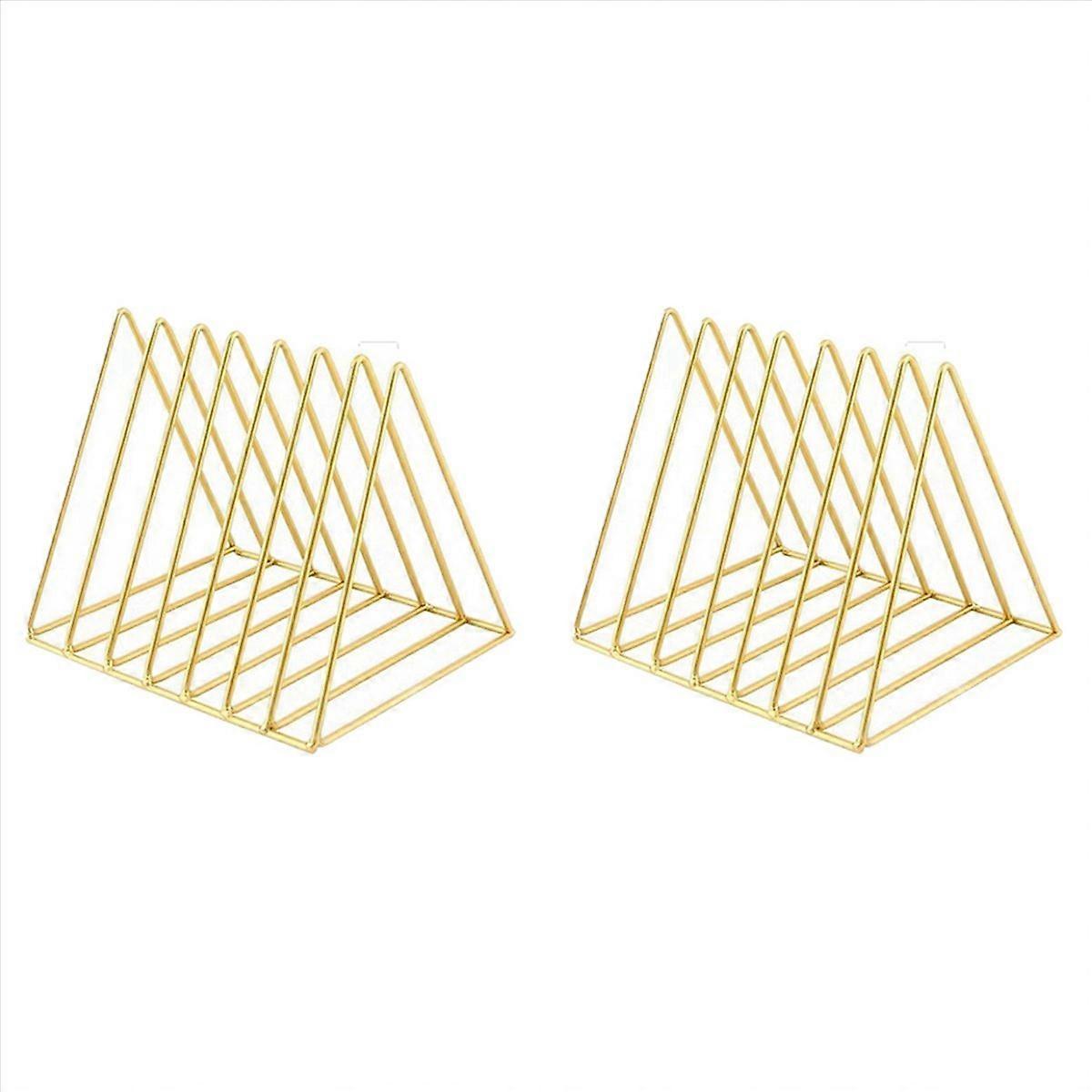 Desktop Triangular Book Stand Storage Rack, Gold Bookshelf Organizer