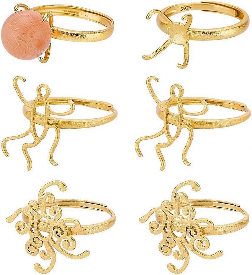 6Pc Claw Ring Blank Adjustable Ring Base 3 Style Gold Ring Settings with Prong Finger Component 85mm Tray Gemstone Cabochon Setting for DIY Earring Je