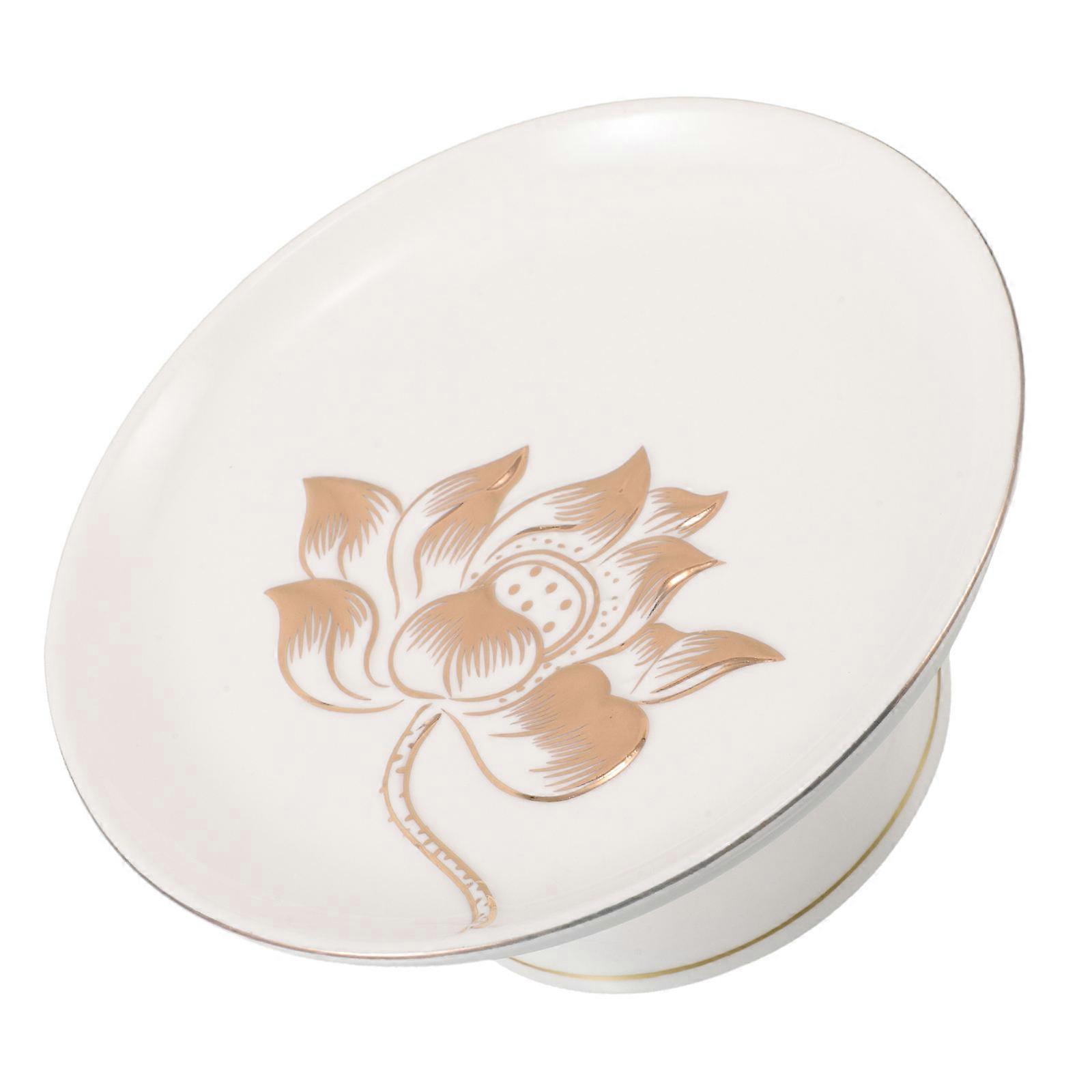 Lotus Pattern Ceramic Fruit Plate for Serving 4Pcs Footed Decorative Bowls
