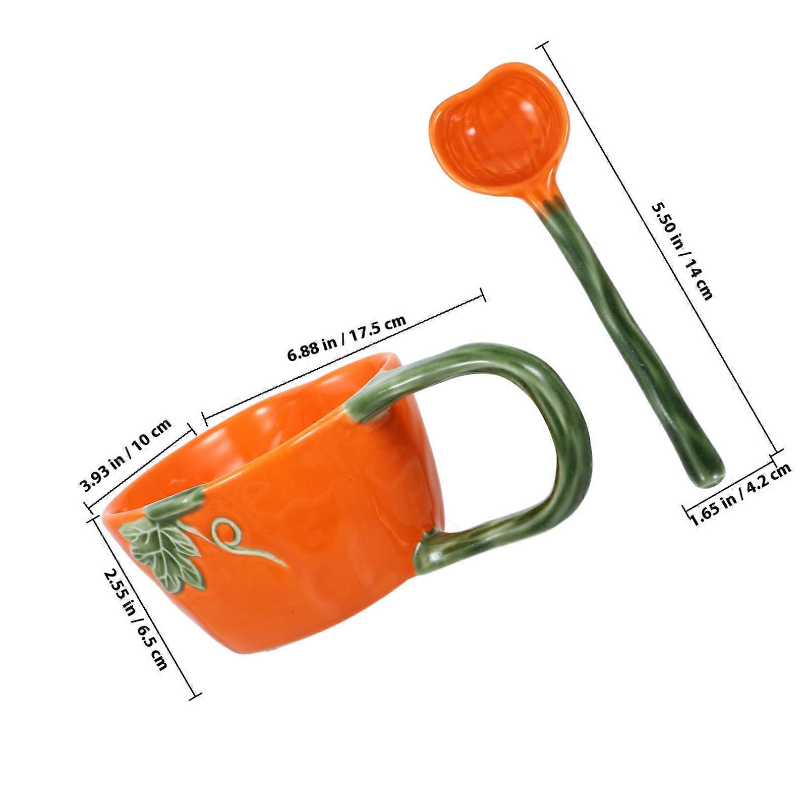 Tea Cup Ceramic Mug with Spoon for Kitchen Use 1Set Pumpkin Element Design