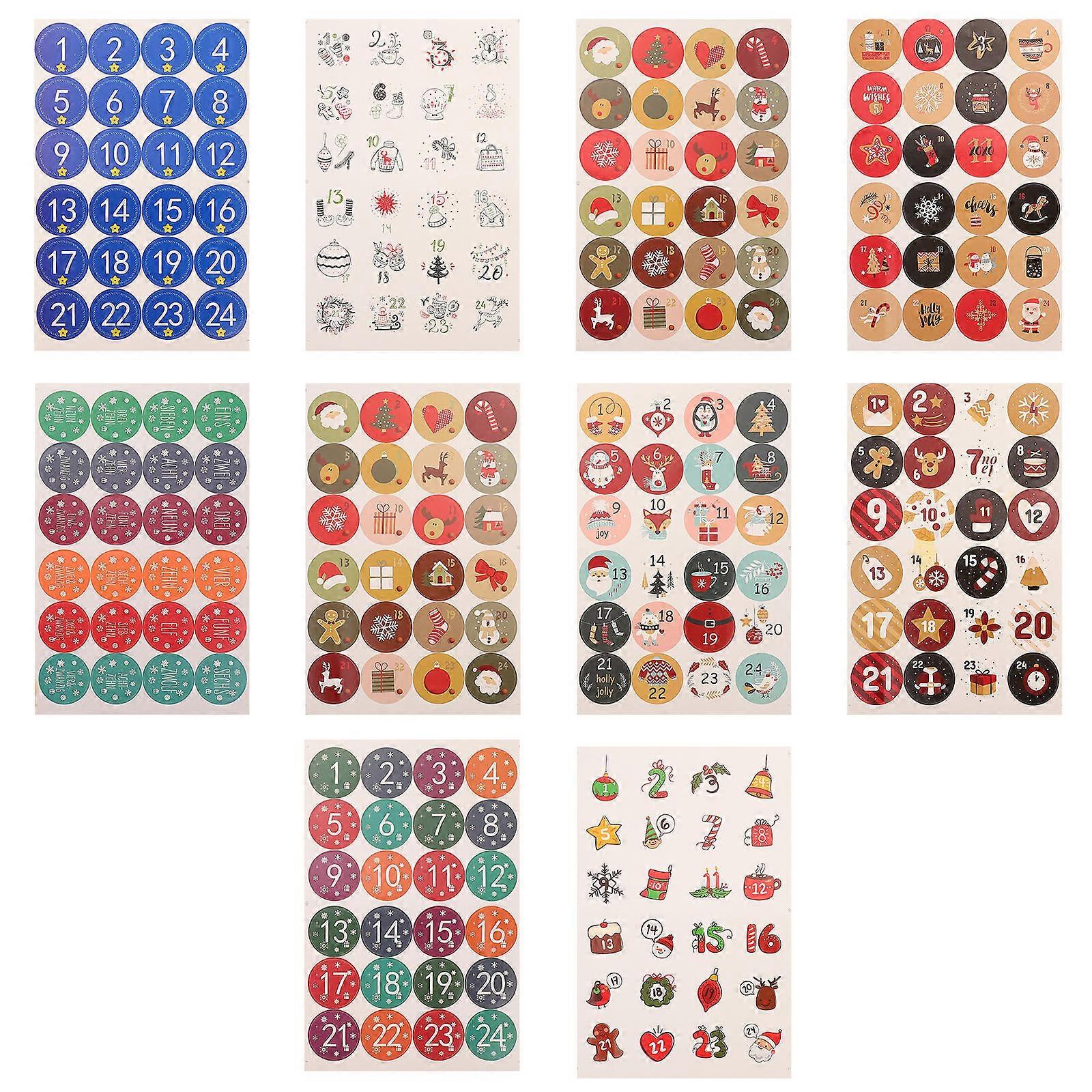 Adhesive Christmas Stickers Advent Calendar for Sealing 10 Sheets