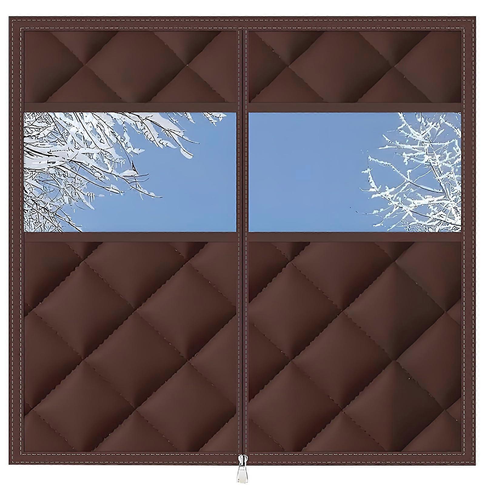 Thermal Insulated Window Cover with Zipper and Transparent Panel, Winter Draft Blocker for RV Home, 28x55in Brown
