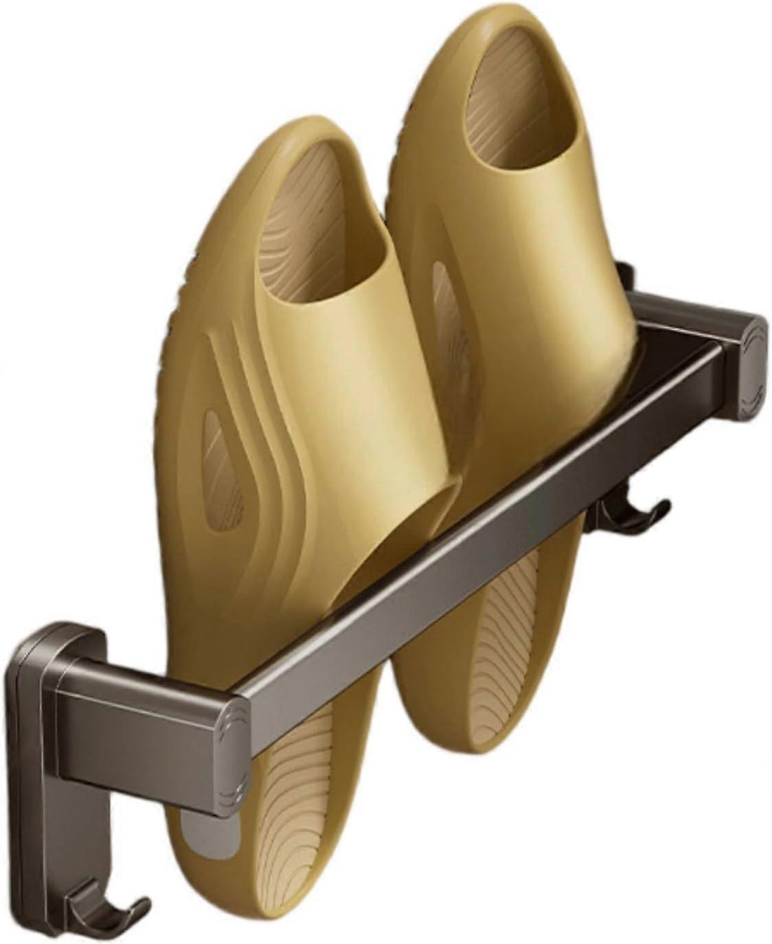 Wall Mounted Shoe Rack with Hooks, Removable Bathroom Slipper Holder for SpaceSaving Storage