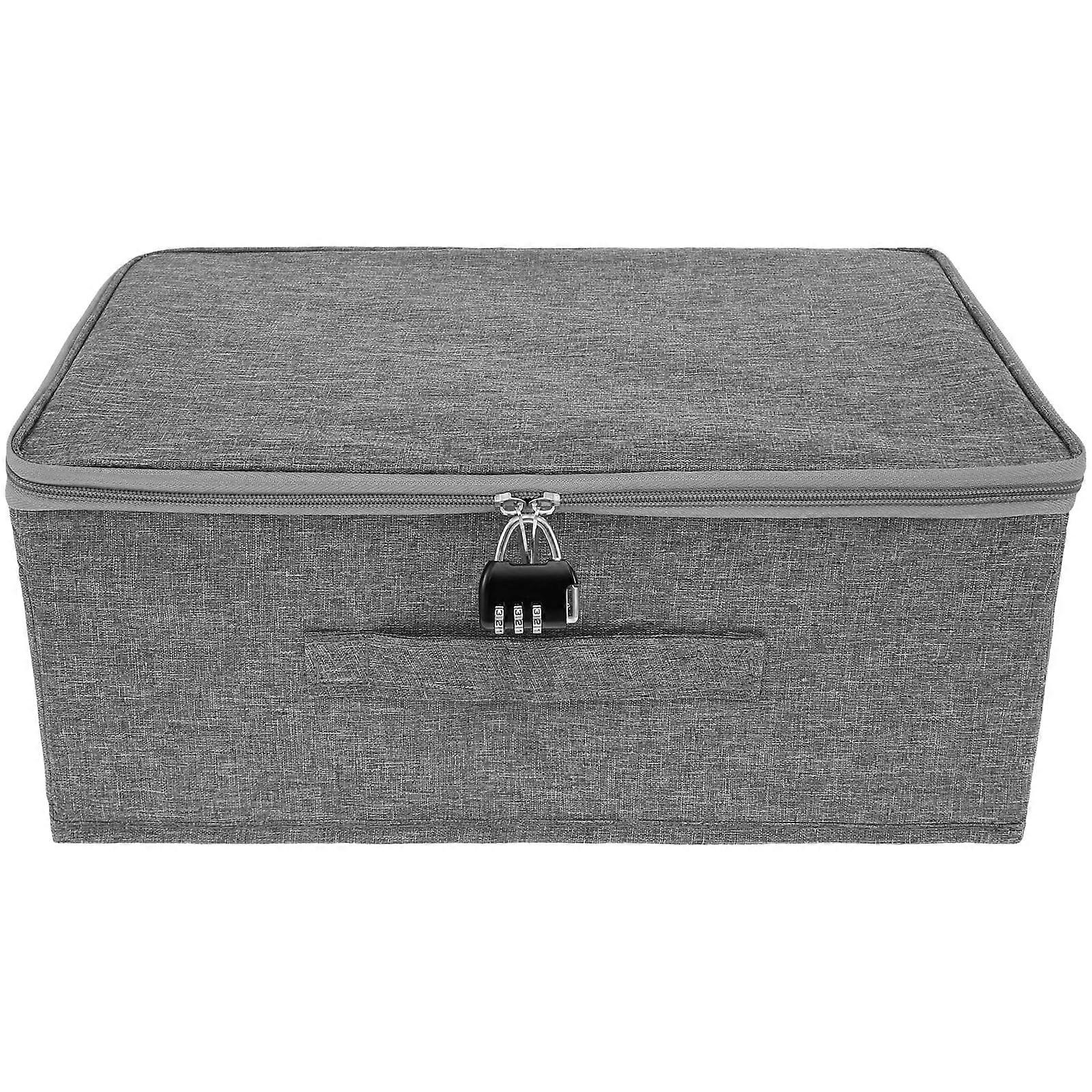 Large Collapsible Storage Box with Lock, Fabric Bin with Lid and Handles for Clothes and Toys