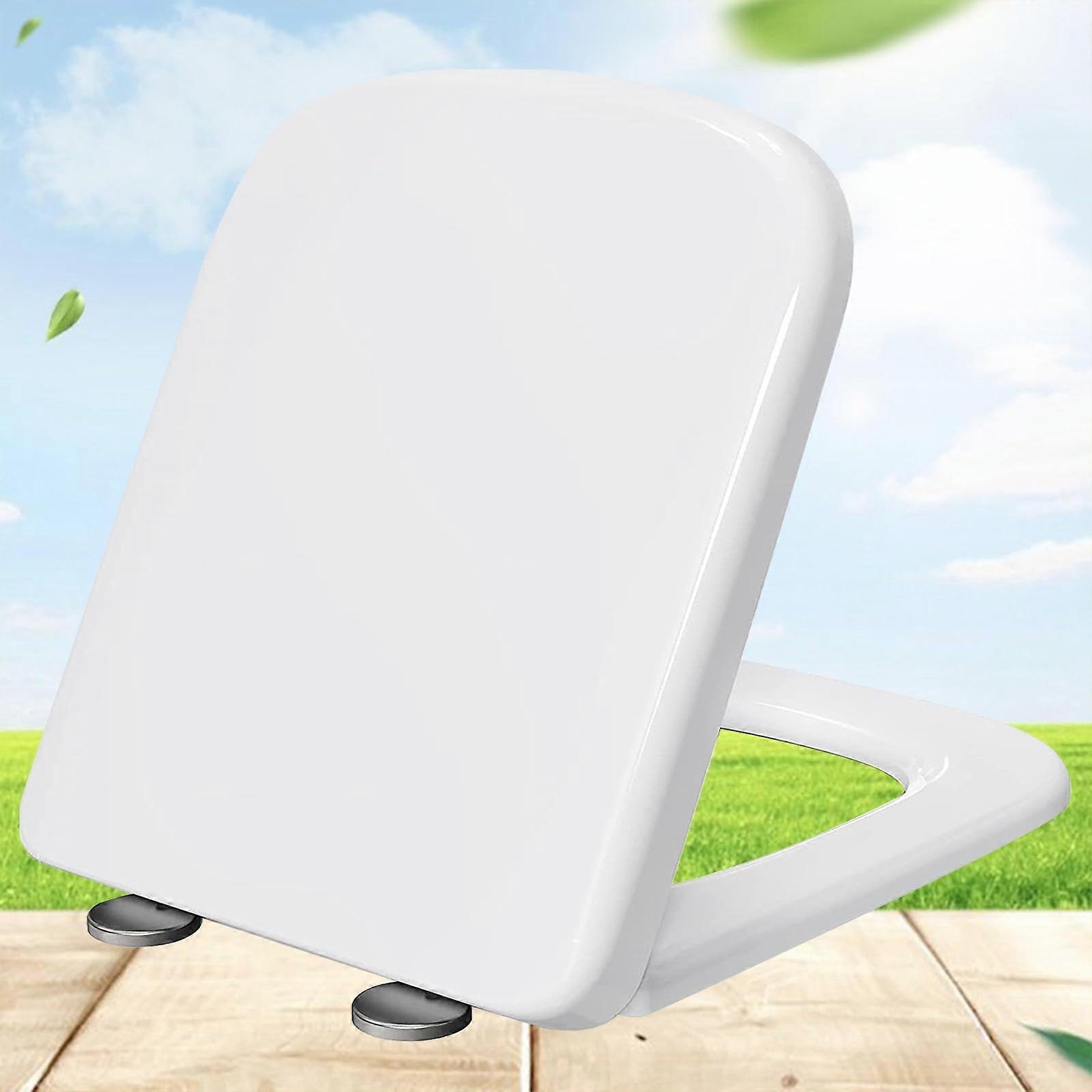 Soft Close Rectangular Toilet Seat White, Slow Close with Quick Release Hinges and AntiSlip Bumpers 34x45cm