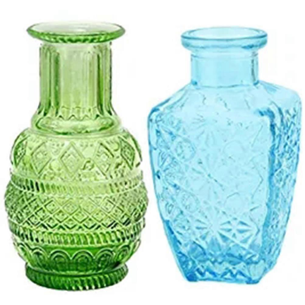 Glass Vase Embossed Small Vases for Flower Display 2Pcs Set