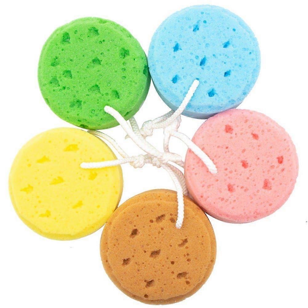 Bath Sponge Set with Hanging Strap, Soft Exfoliating Shower Scrubber for Sensitive Skin, 5 Pack