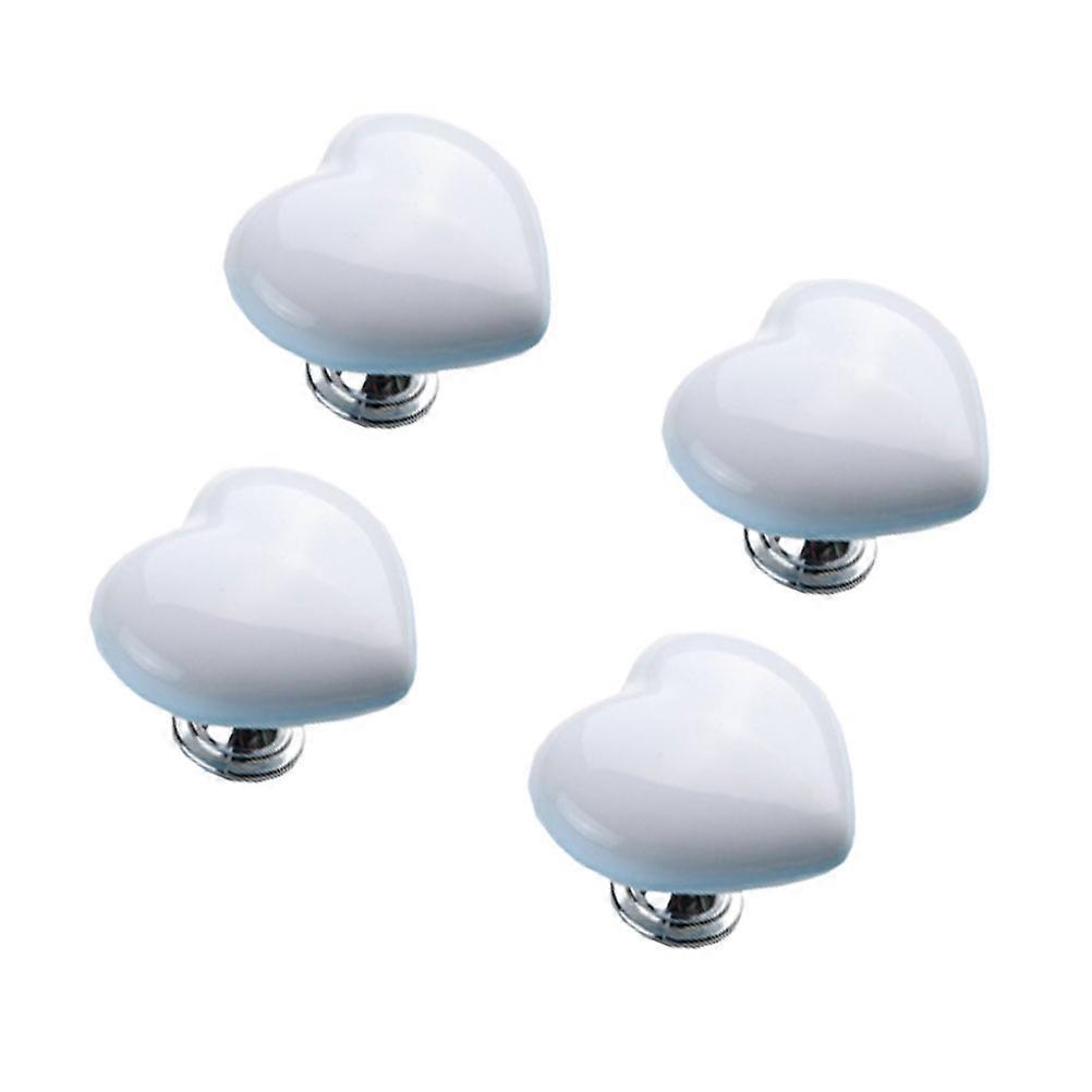 Cupboard Pull Knob Heart Shape Ceramic Door Knobs for Home 8Pcs White Set