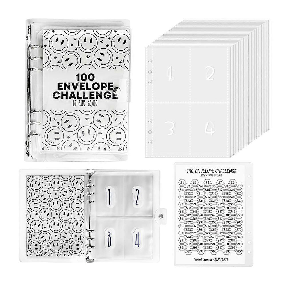 100 Envelopes Planner Notebook Money Saving Challenge Binder -Black Smiley