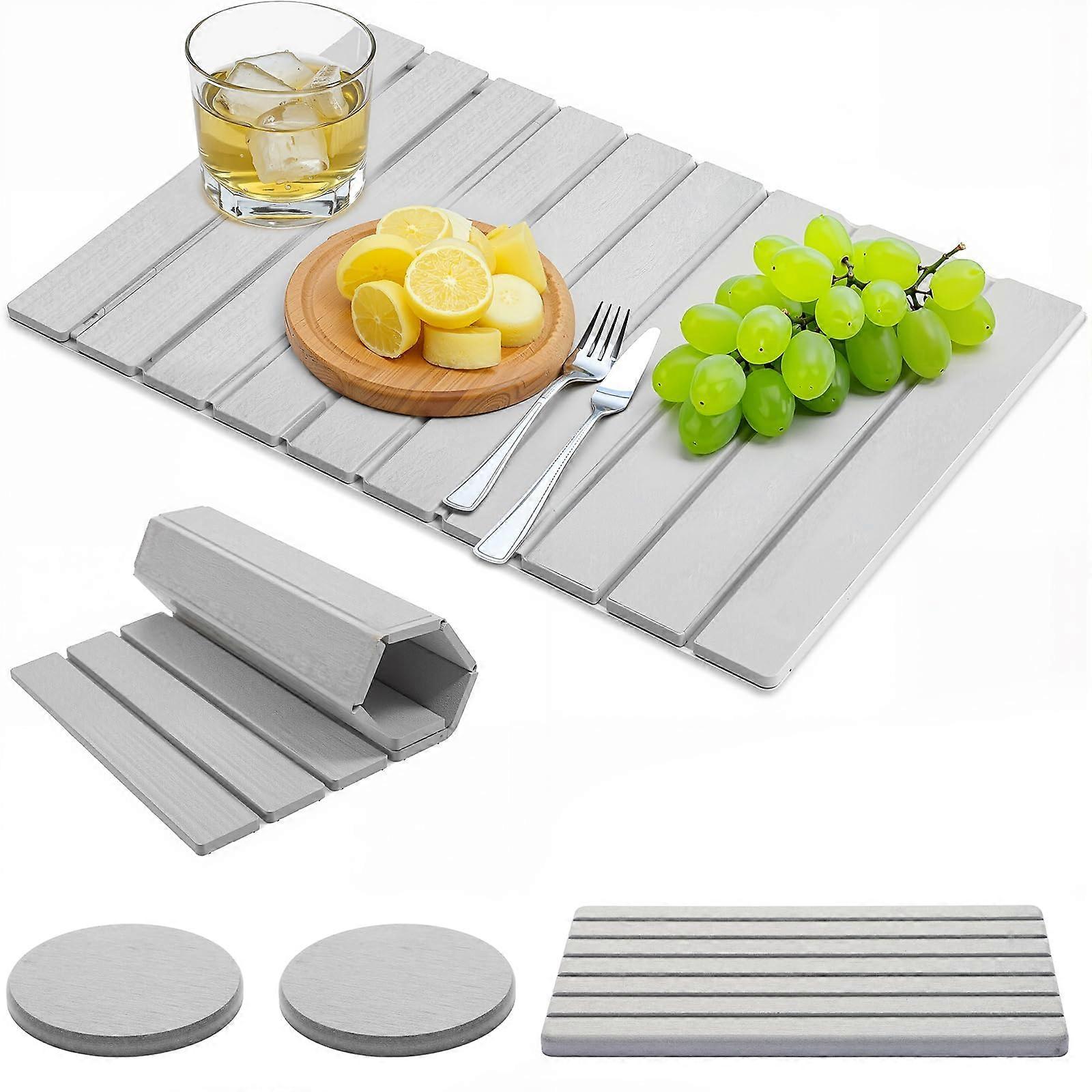 Large Stone Dish Drying Mat for Kitchen Counter with Quick Drying Surface and NonSlip Backing, Grey