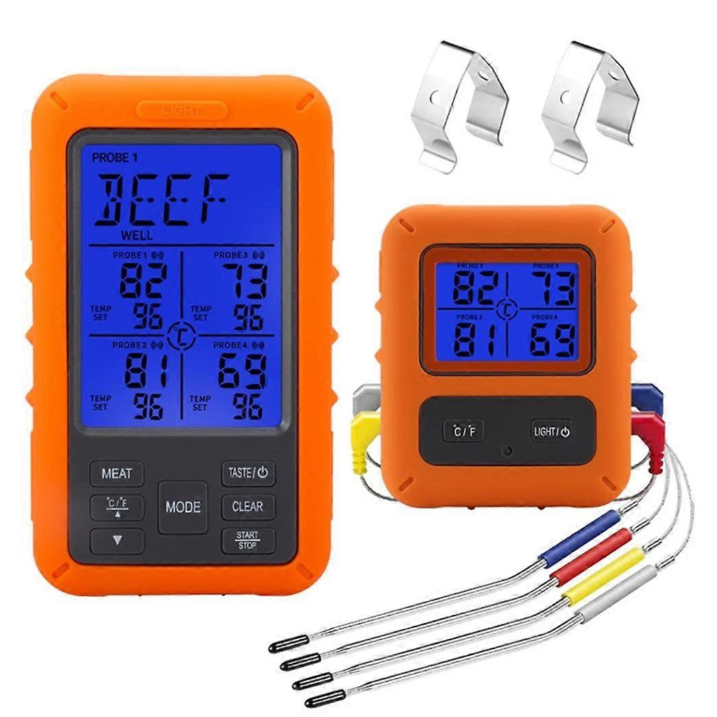 Wireless Meat Thermometer with 4 Probes, Large LCD Display, Digital Cooking for Kitchen BBQ Grill